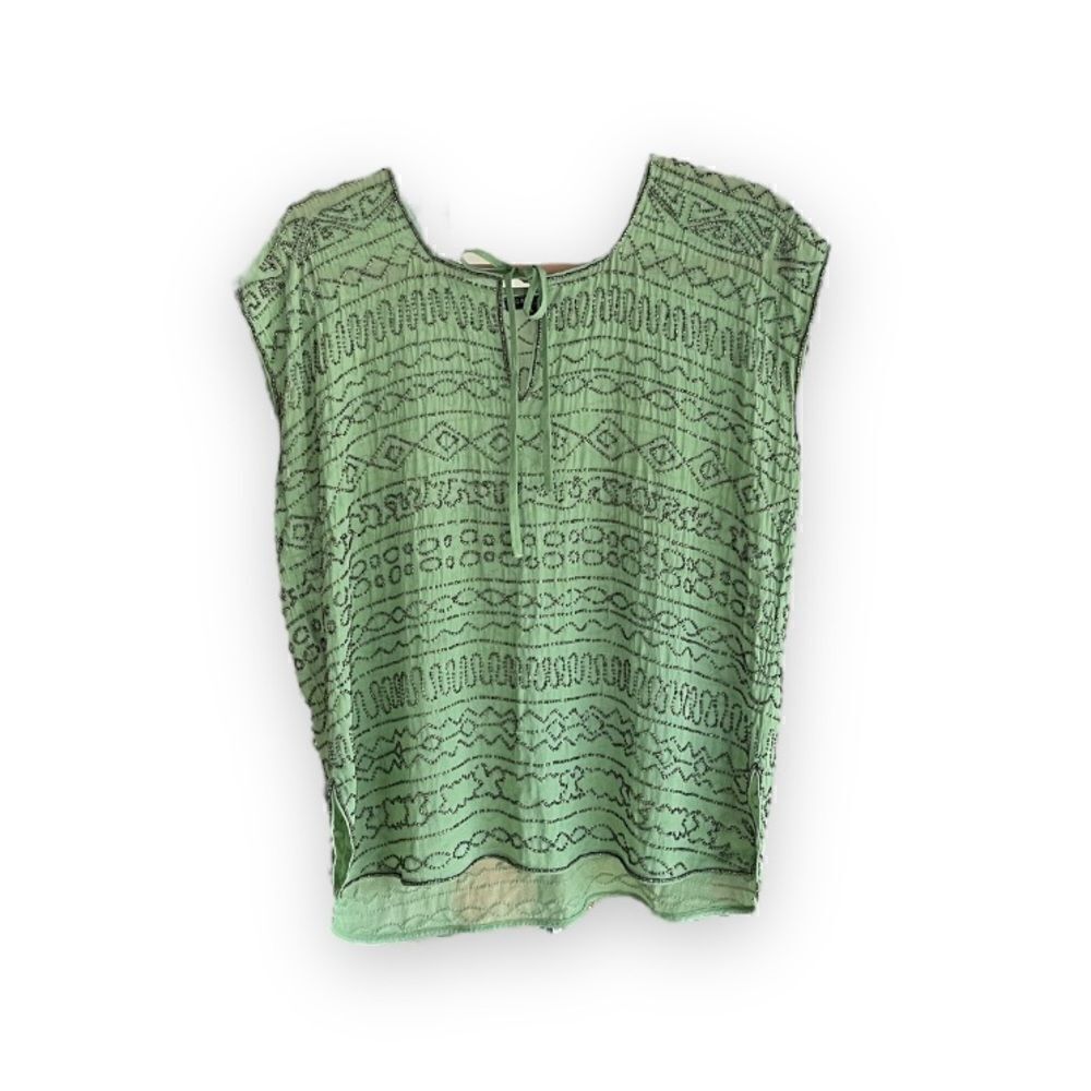GRYPHON | 100% Silk Green Beaded Top (S)